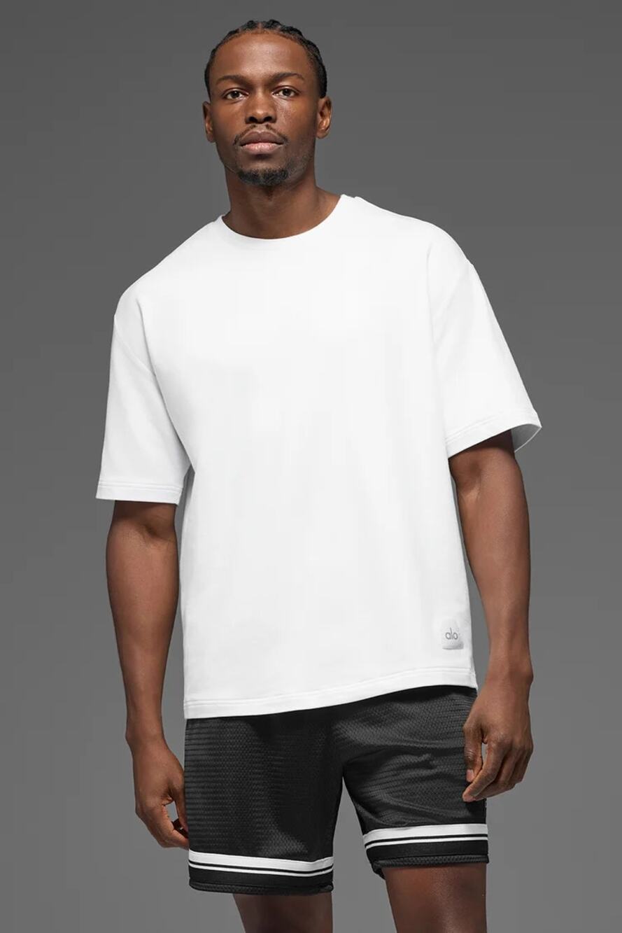 NEW Alo Yoga Double Take T Shirt Men's White Short Sleeve Crew Neck Oversized M